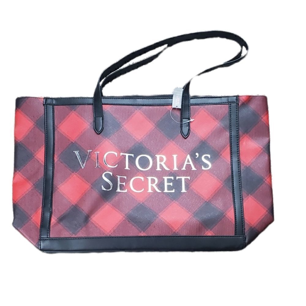 NWT Victoria's Secret Red & Black Plaid Tote Bag